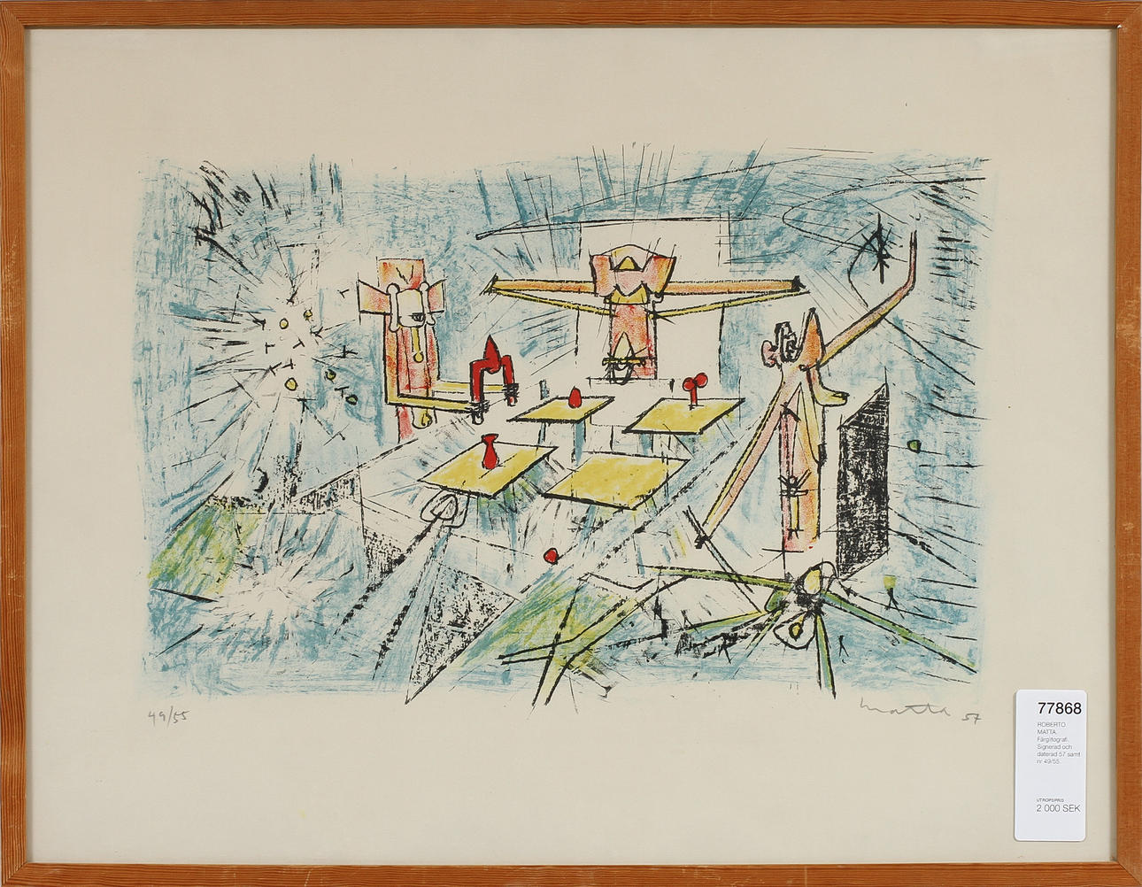 ROBERTO MATTA. Färglitografi. Signerad och daterad 57 samt nr 49/55.