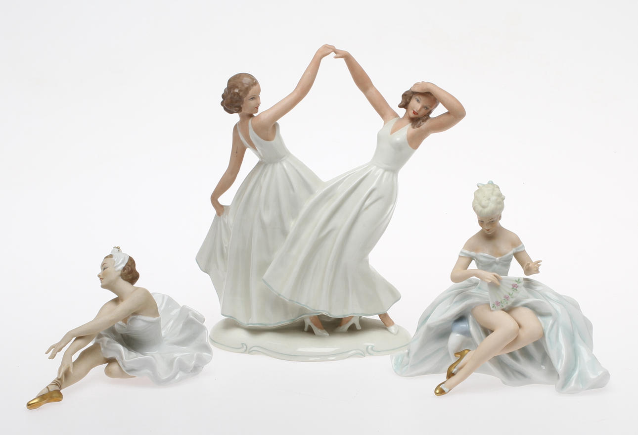 FIGURINER, 3 st, porslin, Schaubach samt Pirkenhammer, 1900-tal.