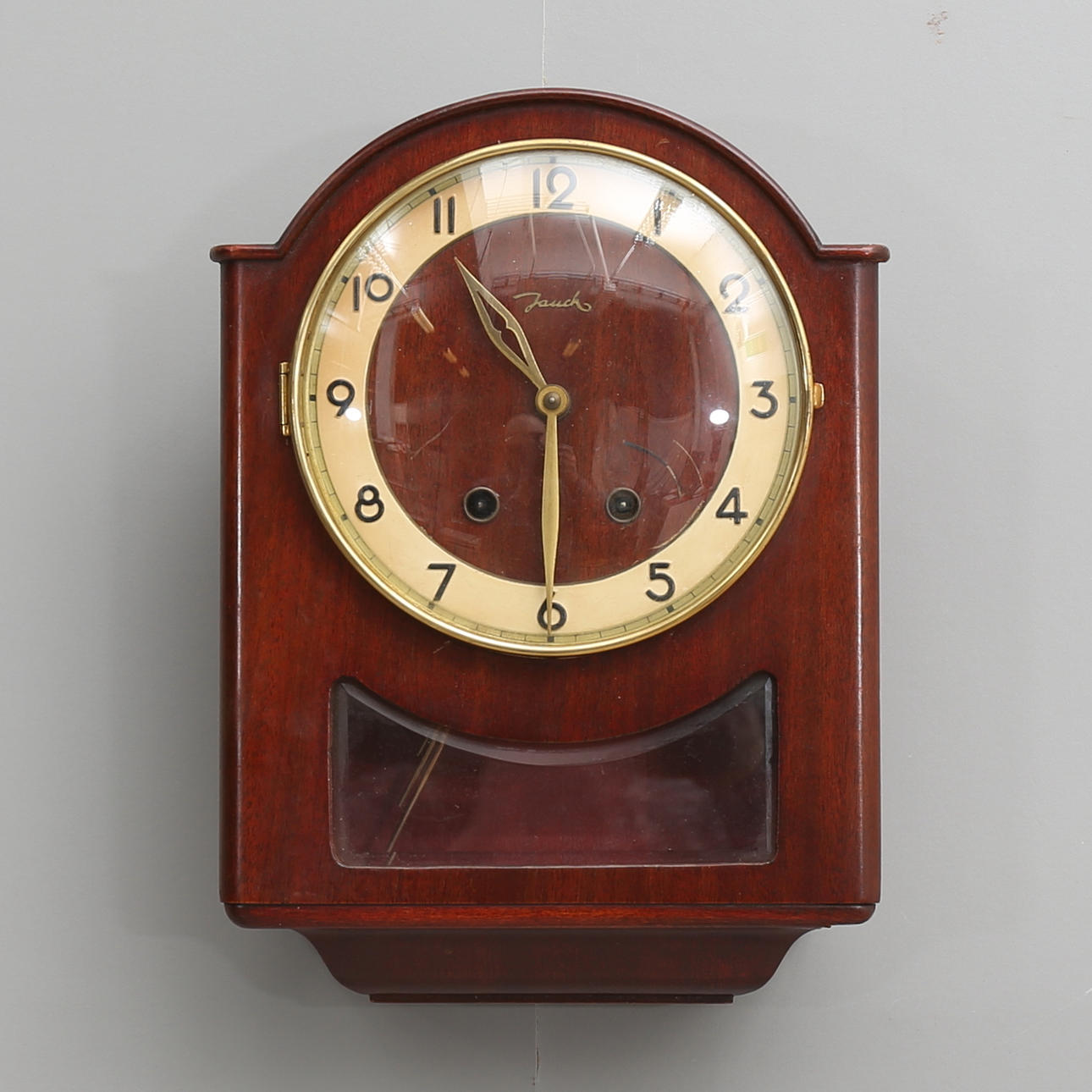 WALL CLOCK, mahogany, Jauch, 20th century.
