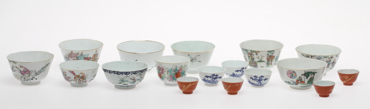 PARTI SKÅLAR & KOPPAR, 17 st, porslin, Kina.