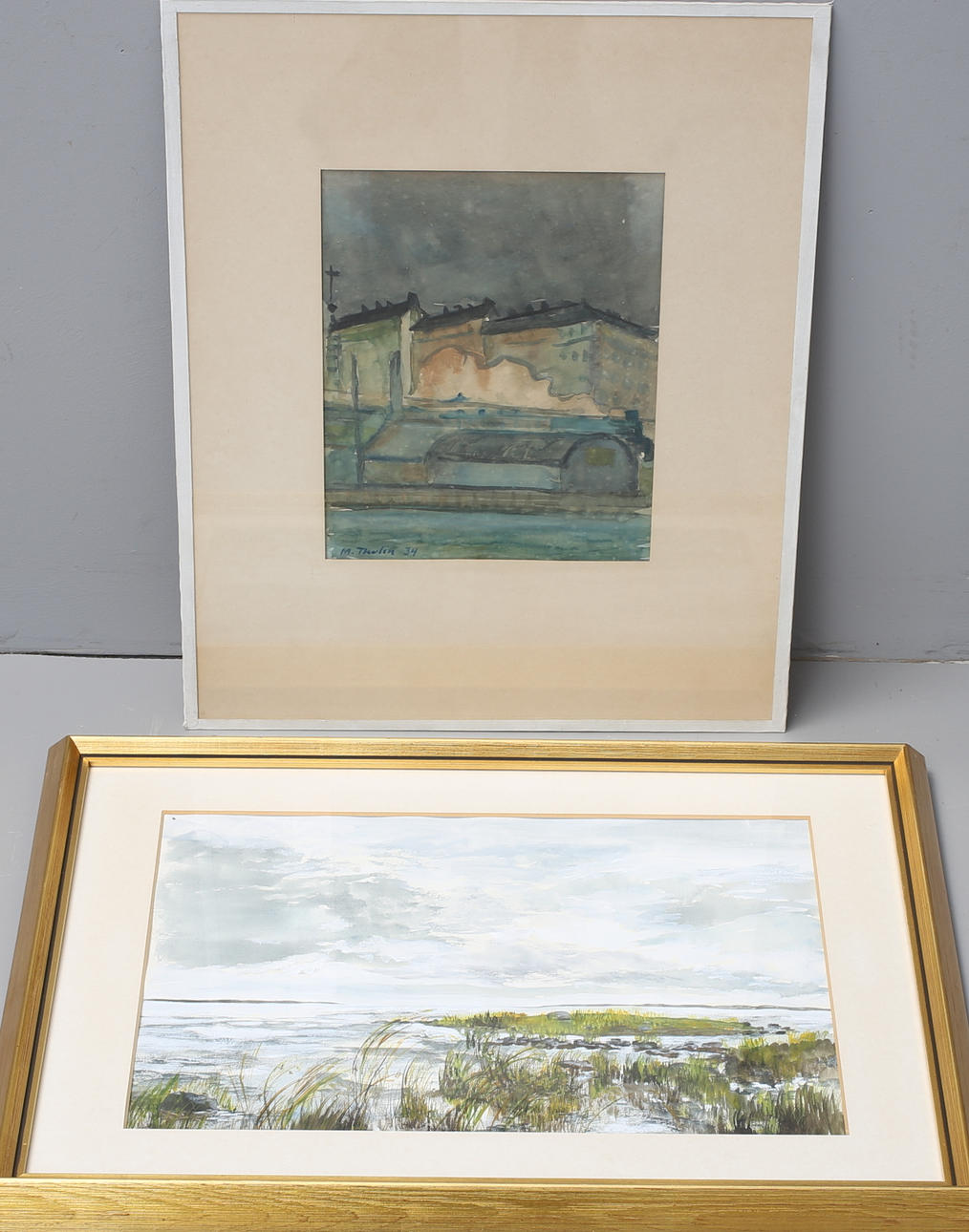 MATS THULIN. samt OKÄND KONSTNÄR, akvareller, 2 st.