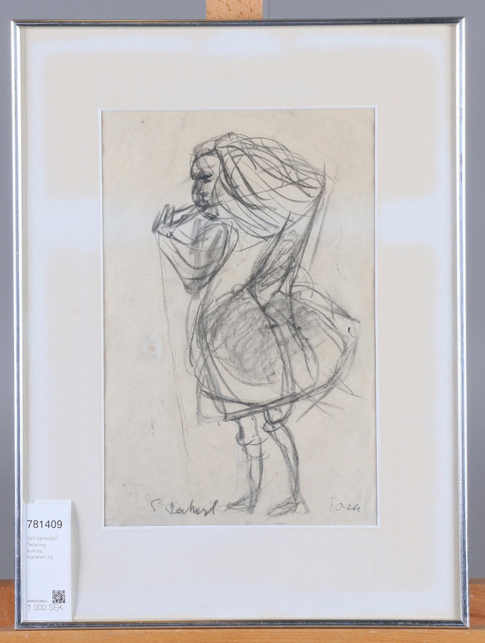 SIRI DERKERT. Drawing, charcoal, signed.