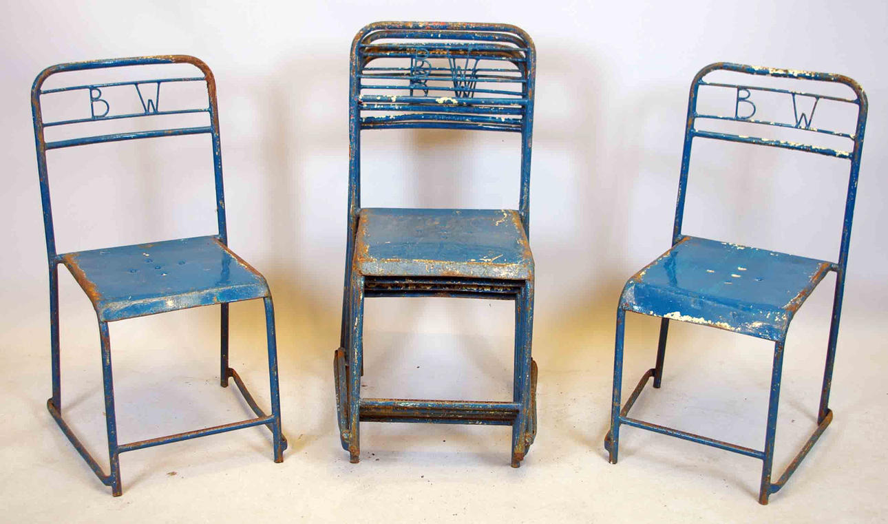 STOLAR, 6 stycken, blåmålad plåt/metall.