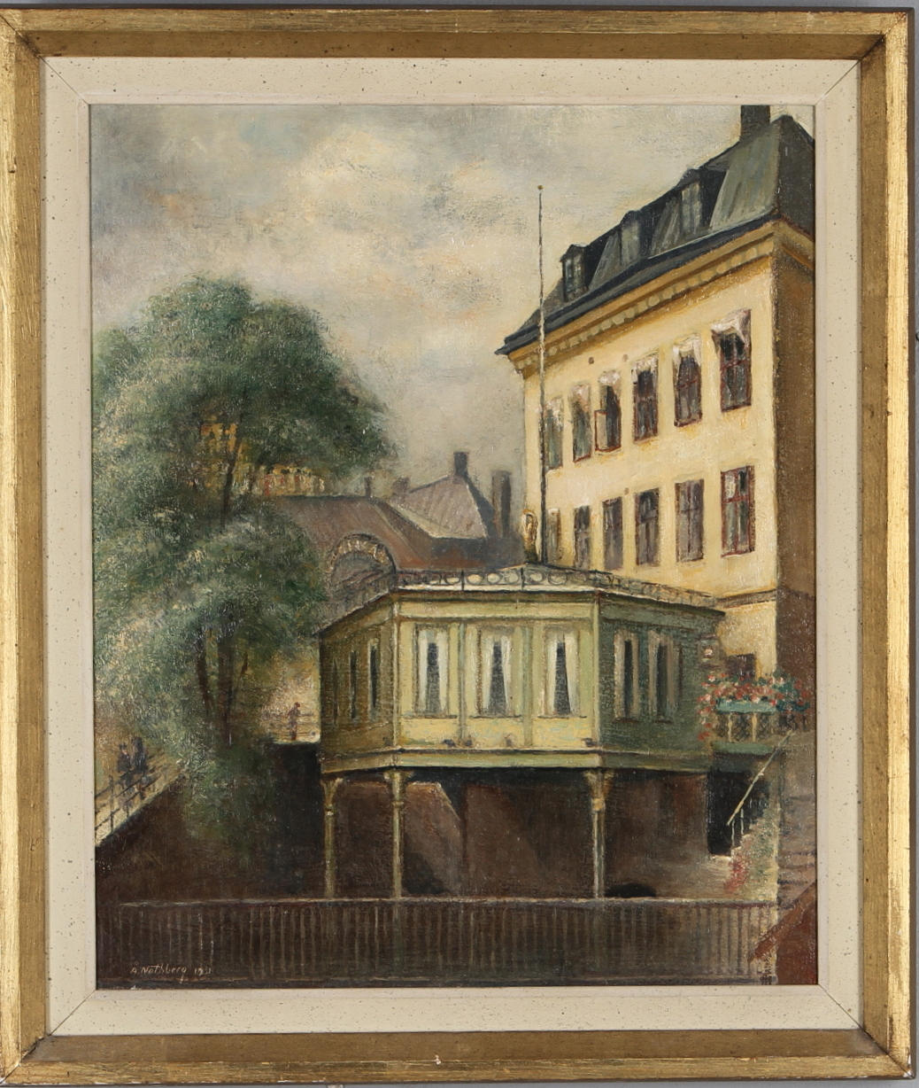 ÅKE NOTHBERG. "Pelikanen", olja på pannå, signerad och daterad 1931.