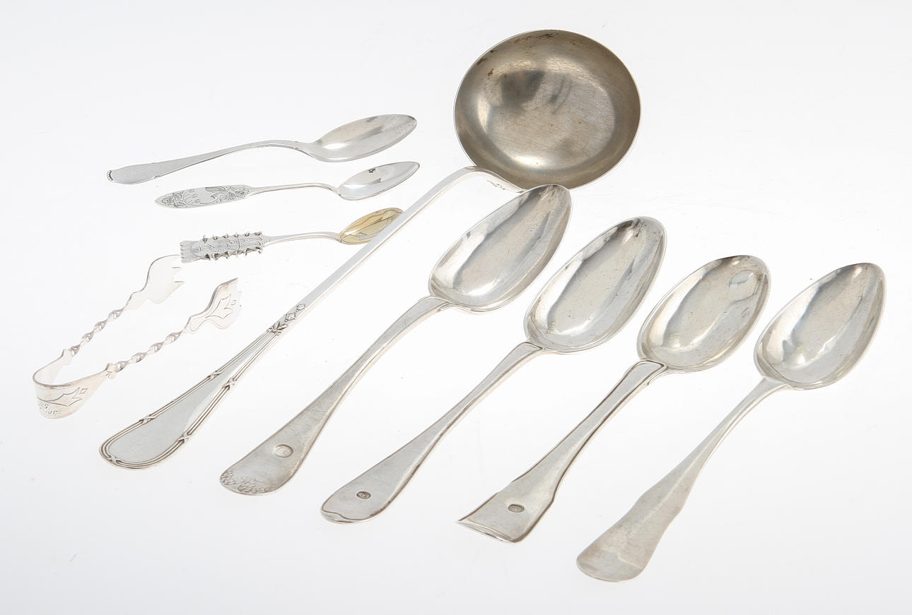 SILVER, 9 delar, 17-1900-tal, ca 450 gram.