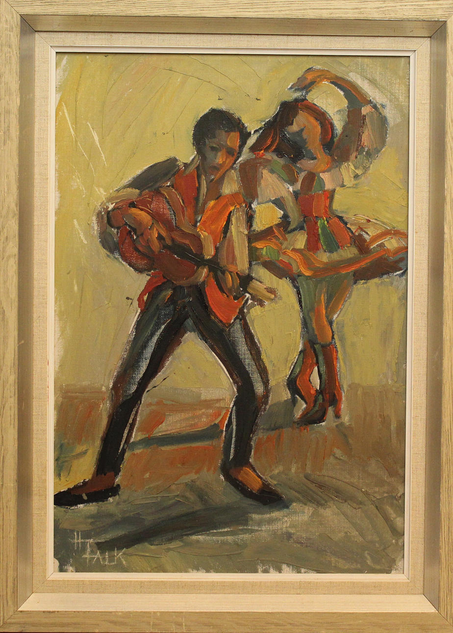 HJALMAR FALK. Clowner respektive Landskap. Oljor duk. Signerade H Falk.