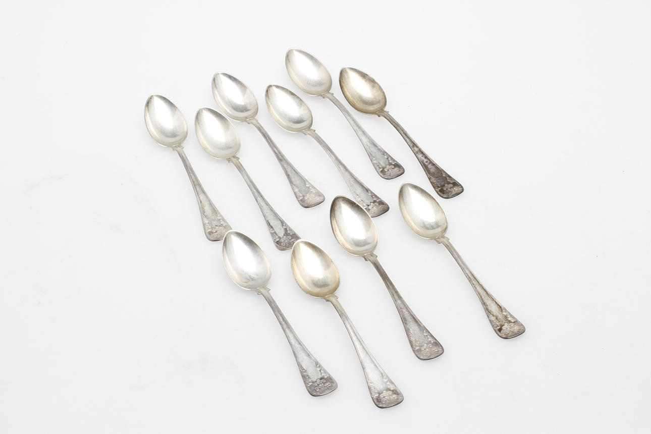 KAFFESKEDAR, 10 st, silver, "Gammal Fransk", GAB, Stockholm 1917, vikt ca 166,6 gram.