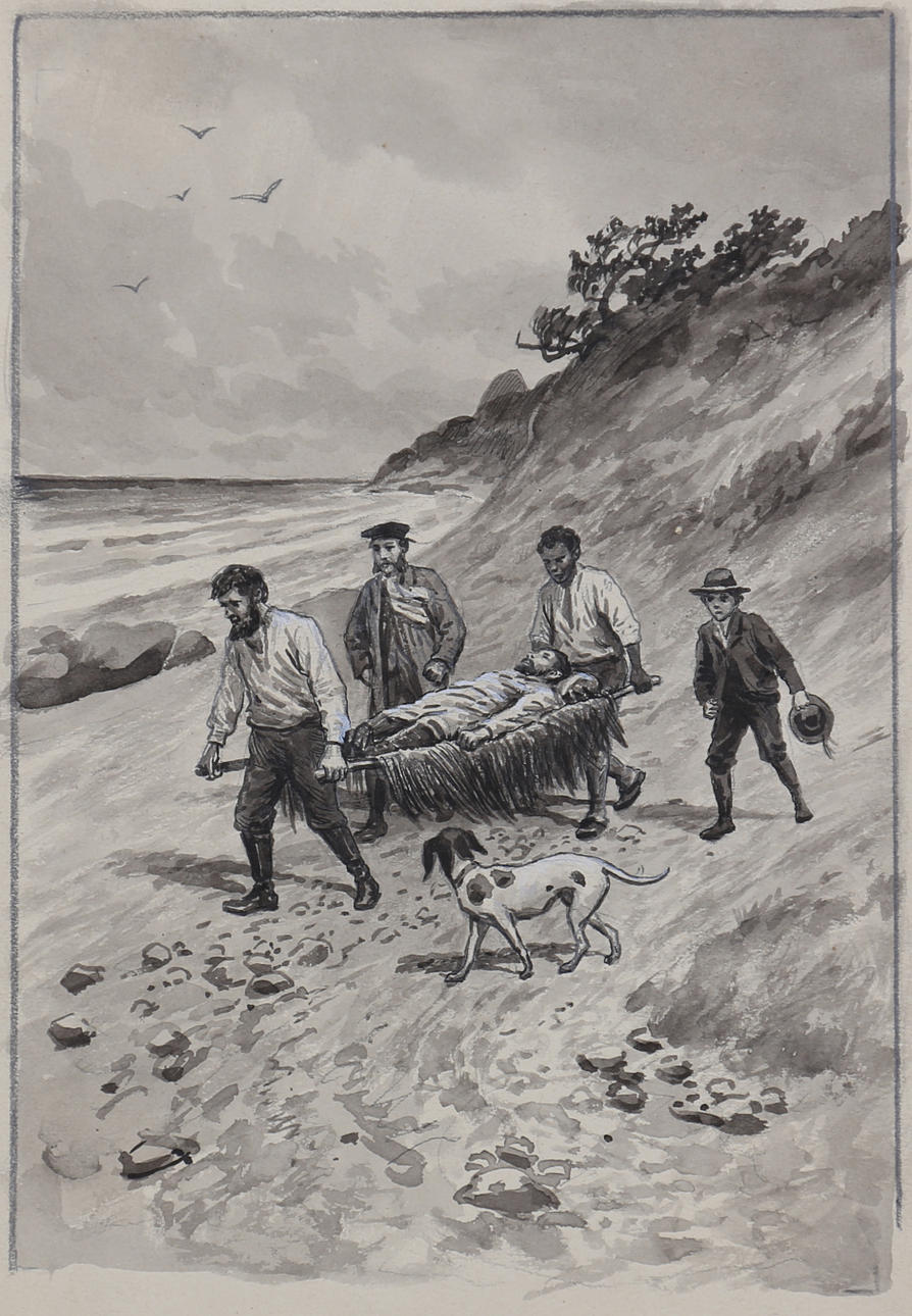 POUL STEFFENSEN (1866-1923). "Den hemmelighedsfulde ö" Jules Vern. Orginalakvarell. Osignerad.