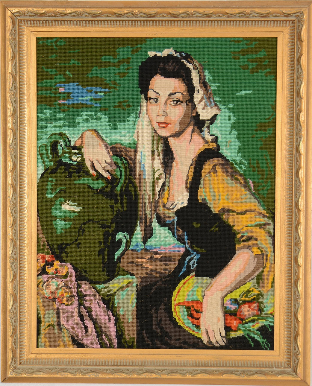 OIDENTIFIERAD KONSTNÄR. Broderad tavla.