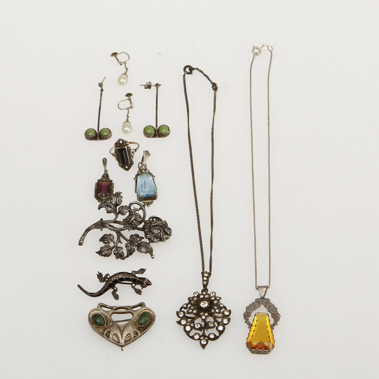 SCHMUCK, Silber, 11 Stück, Jugendstil/Art Deco.