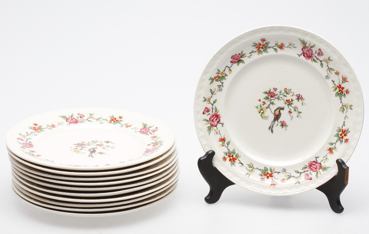 TALLRIKAR,11 st, flintgods, kinesisk stil, Upsala Ekeby/Gefle.