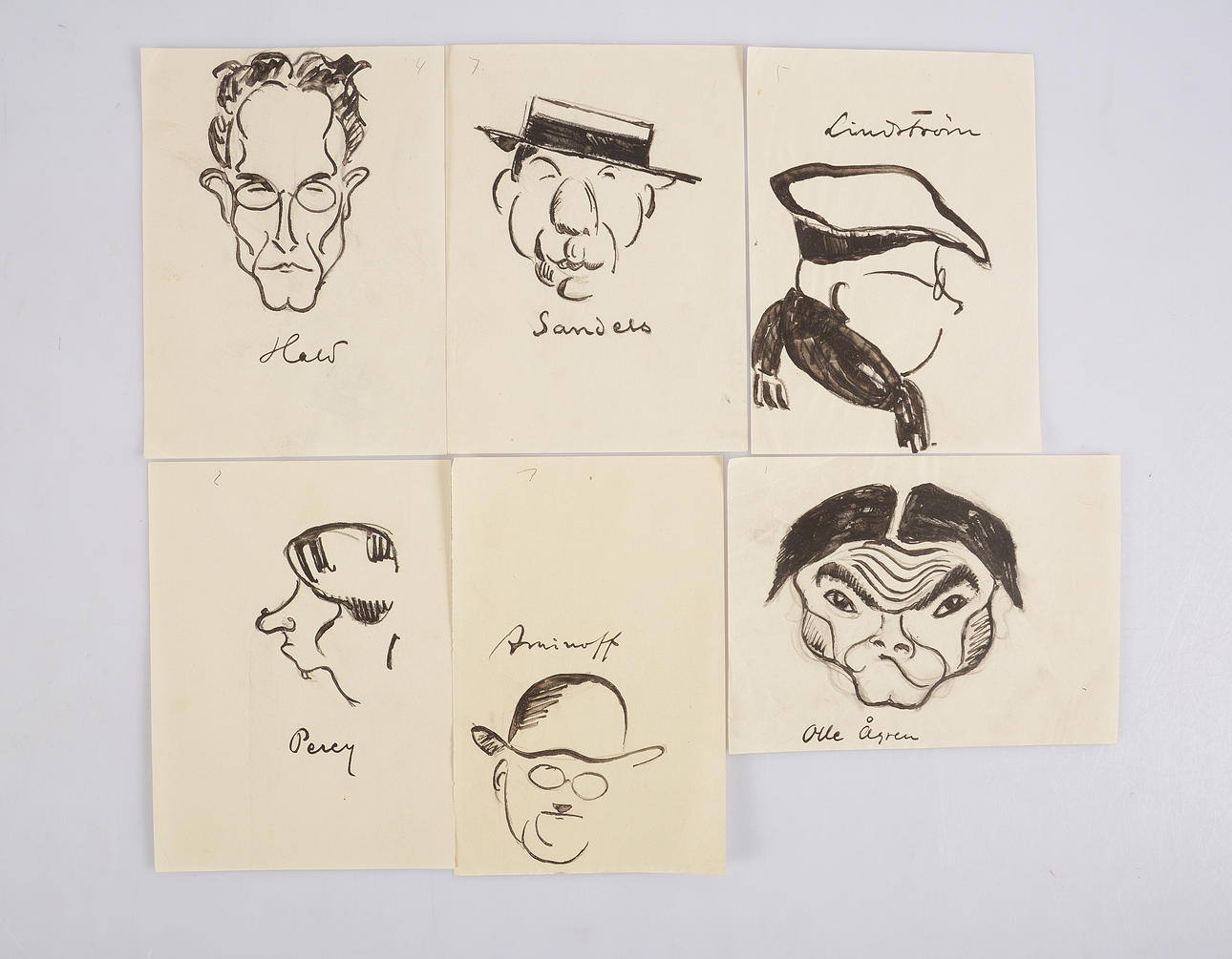 KARIKATYRTECKNINGAR, 6-stycken.