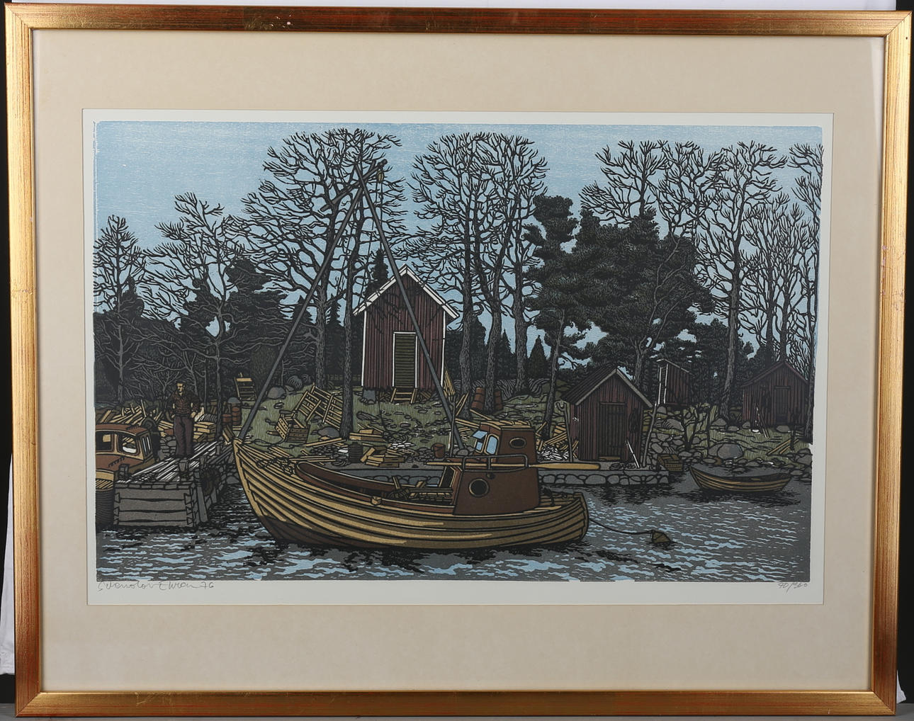 SVENOLOV EHREN. Skärgård, färglitografi, signerad, daterad 76 och numrerad 70/360.