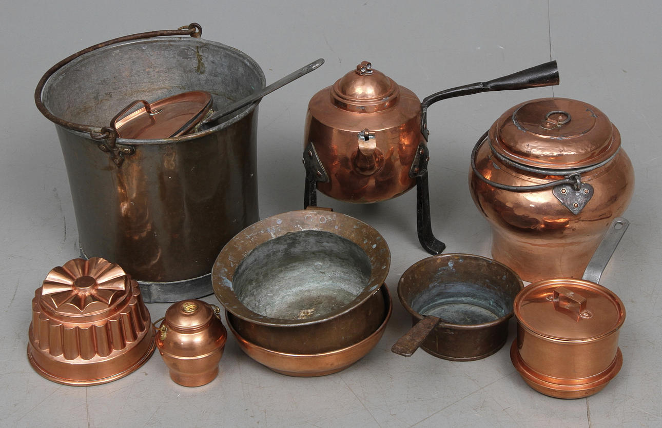 KOPPARFÖREMÅL, 10 delar, mest 1800-tal.