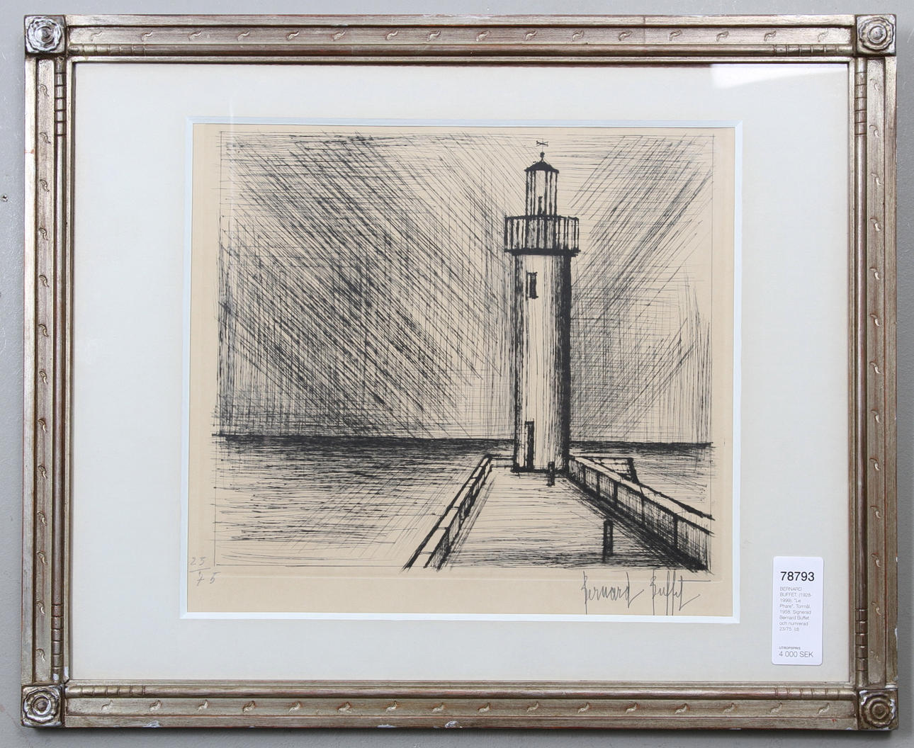 BERNARD BUFFET. (1928-1999). "Le Phare". Torrnål, 1958. Signerad Bernard Buffet och numrerad 23/75.