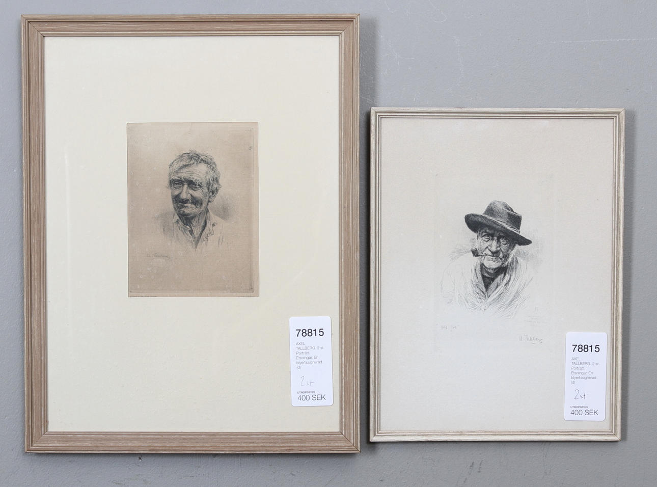 AXEL TALLBERG. 2 st. Porträtt. Etsningar. En blyertssignerad.