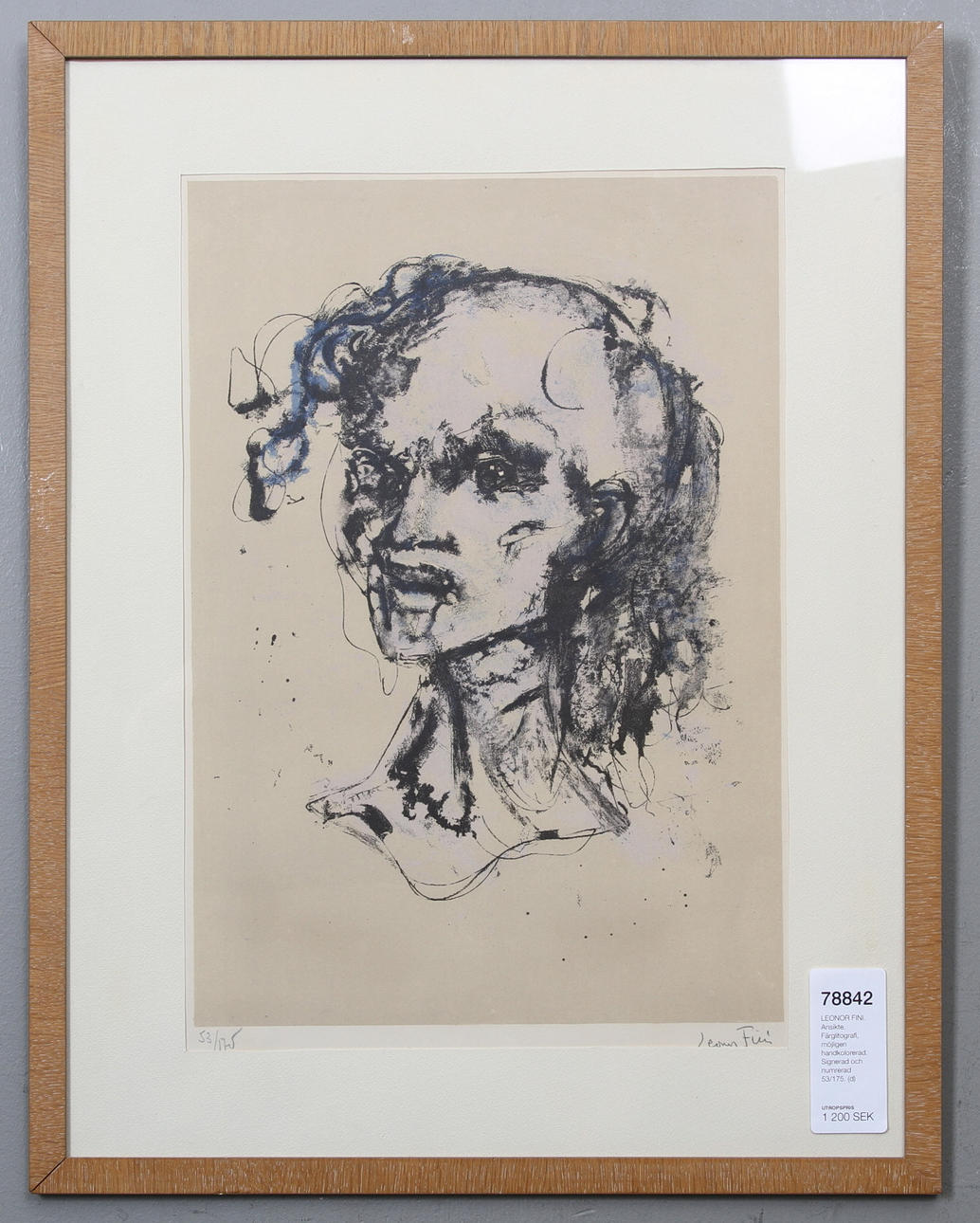 LEONOR FINI. Ansikte. Färglitografi, möjligen handkolorerad. Signerad och numrerad 53/175.