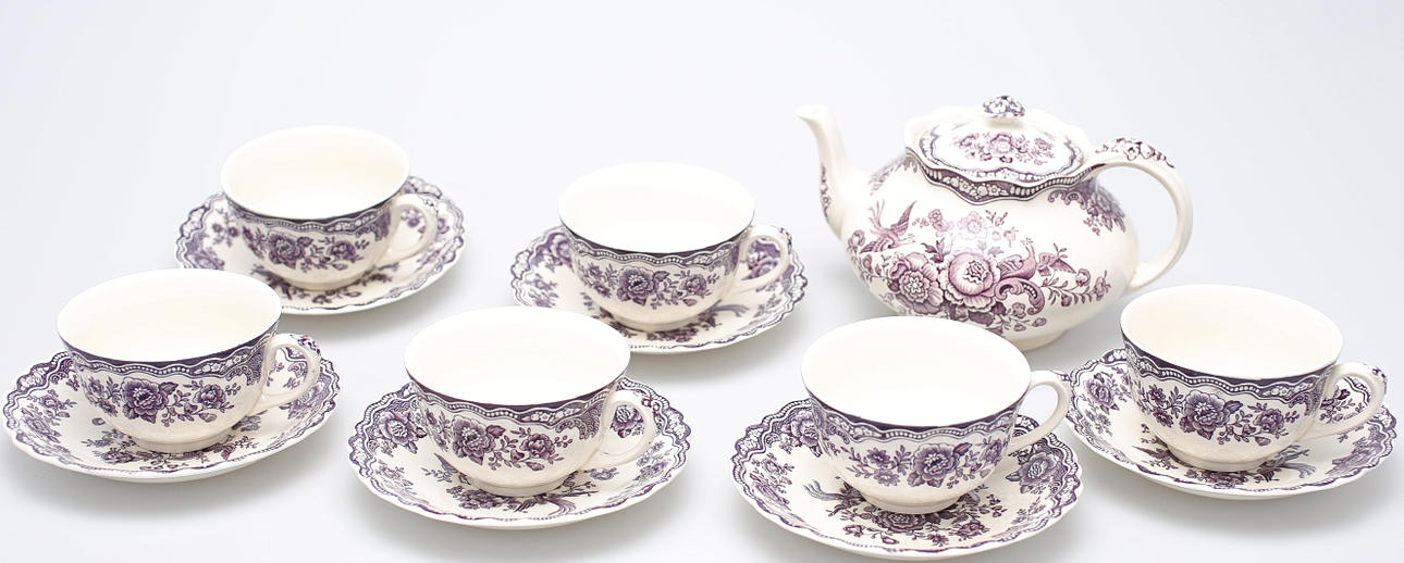 TESERVIS MED TEKANNA, 7 delar, "Bristol", Crown Ducat, England.