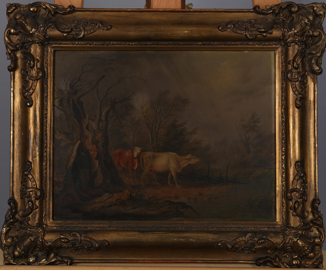 ALBERT T KJELLBERG (1809-1957). Landskap med kor. Olja på plåt. Signerad A Kjellberg och daterad 1857.