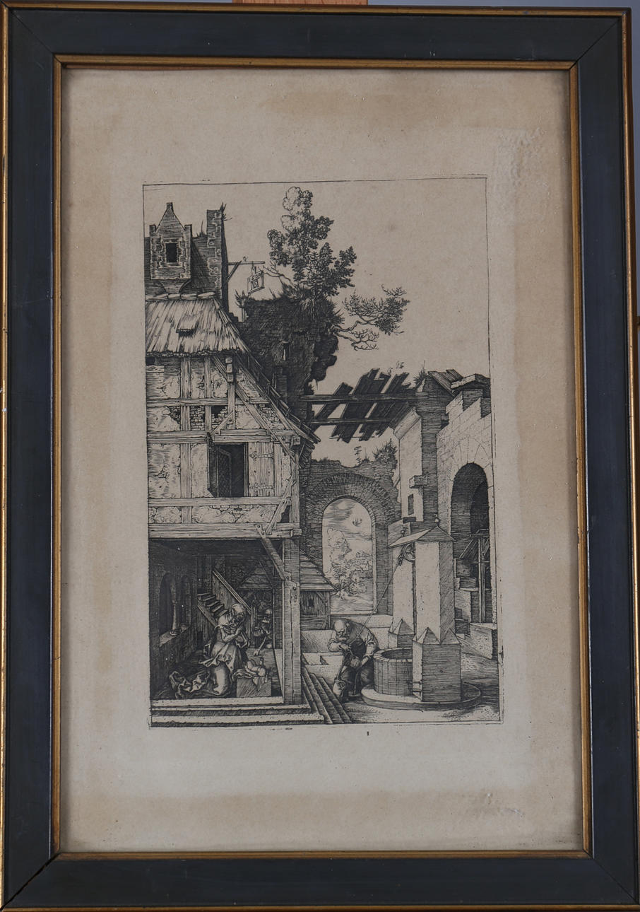 ALBERT DÜRER. EFTER. Nativity. Träsnitt. Signerad i trycket A D och daterad 1509.