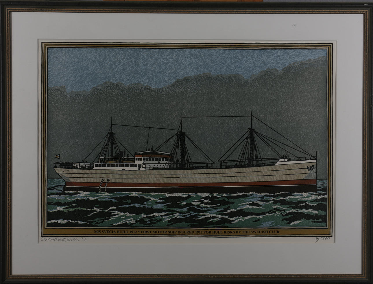 SVEN OLOF EHRÉN. M/S Svecia. Färgserigrafi. Signerad och daterad -97. 17/360.