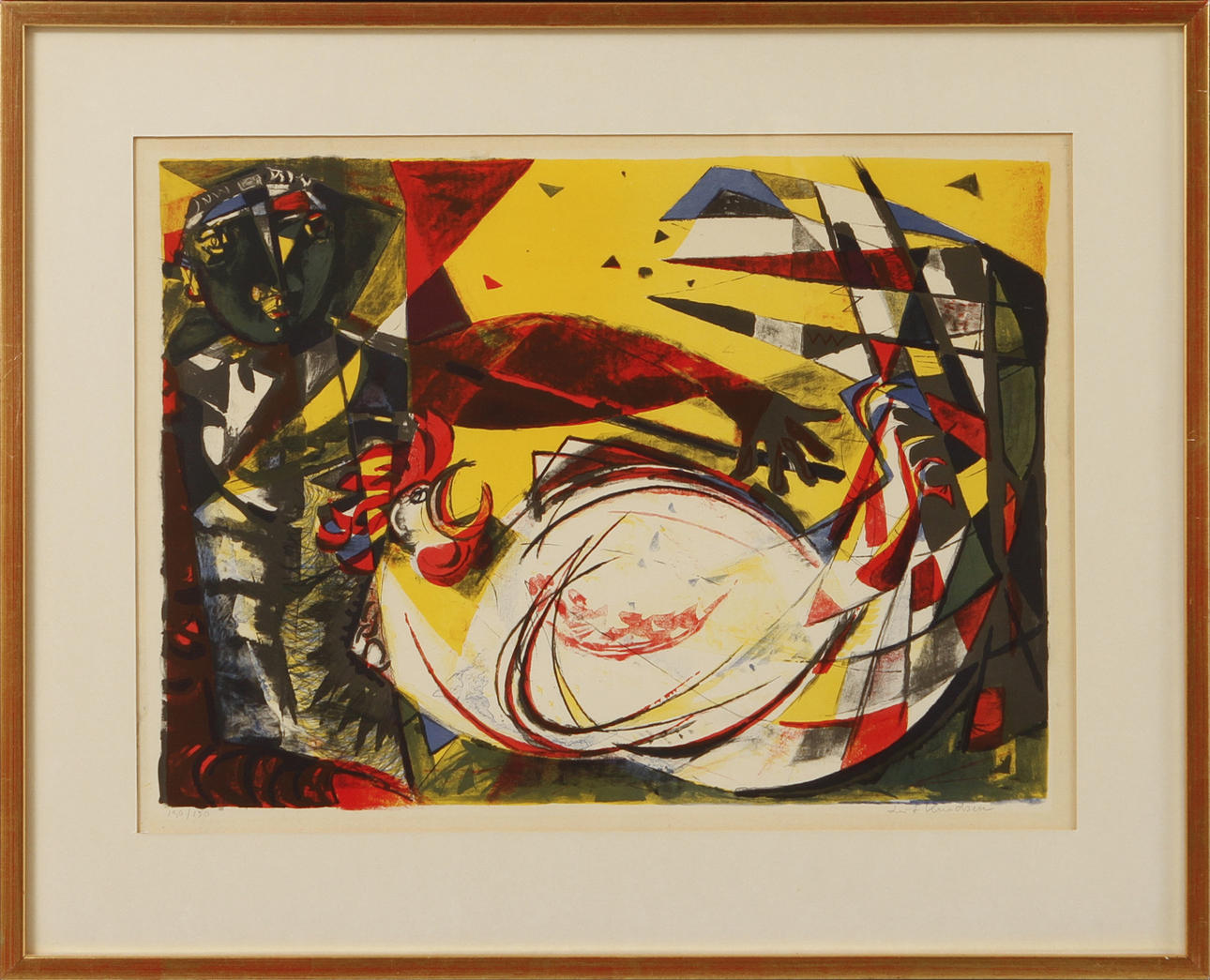 LEIF KNUDSEN. Composition with figure and rooster, signed and numbered 130/150.