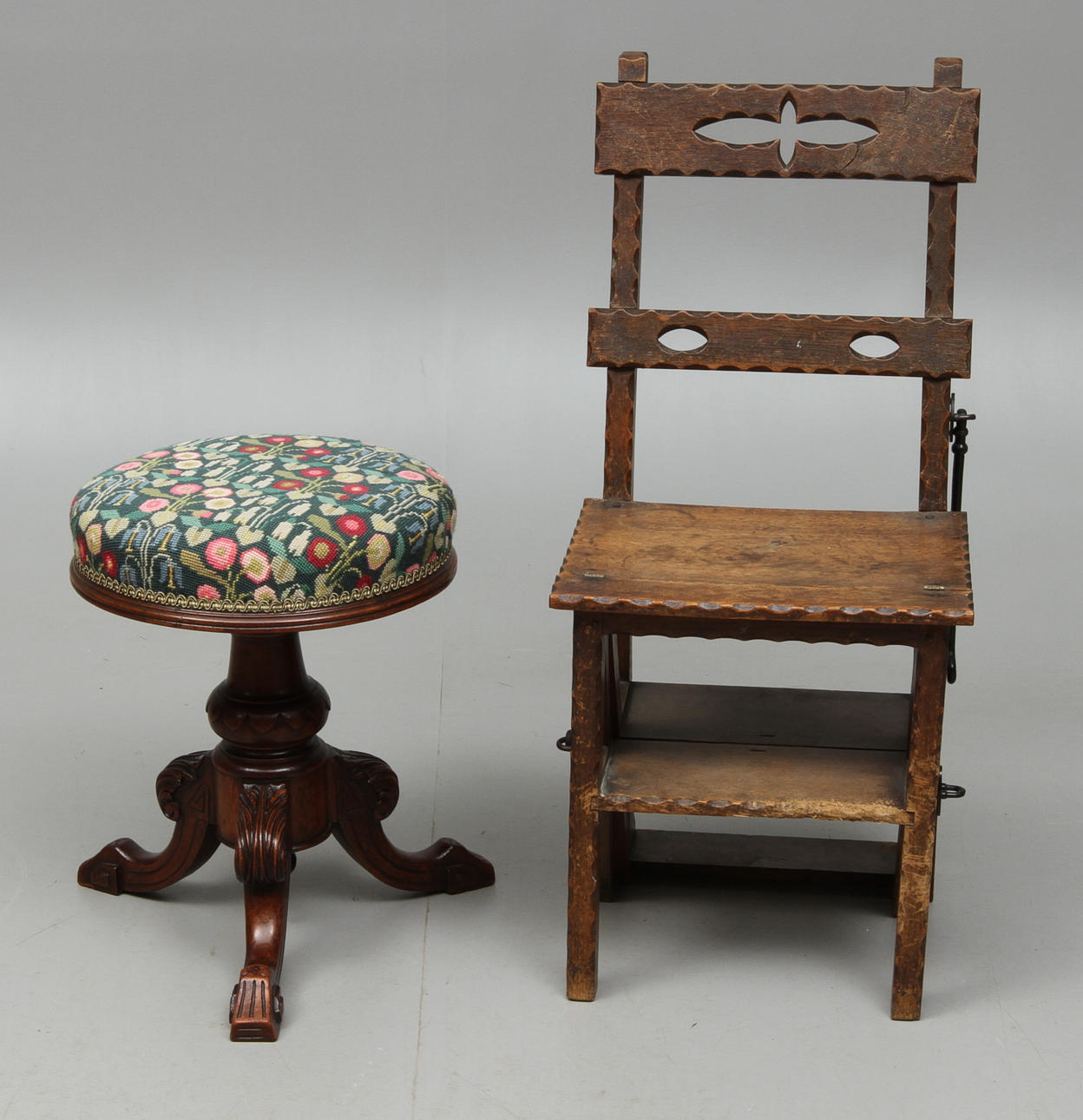 PALL och STEGSTOL, sk biblioteksstege, England 1800-tal reps 1900-tal.