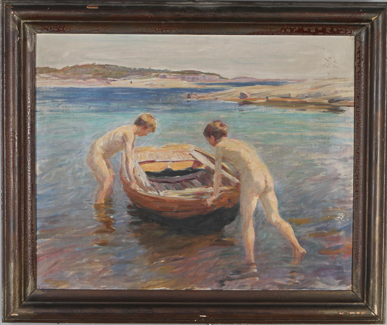 OKÄND KONSTNÄR. Strandmotiv, olja på duk, osignerad.