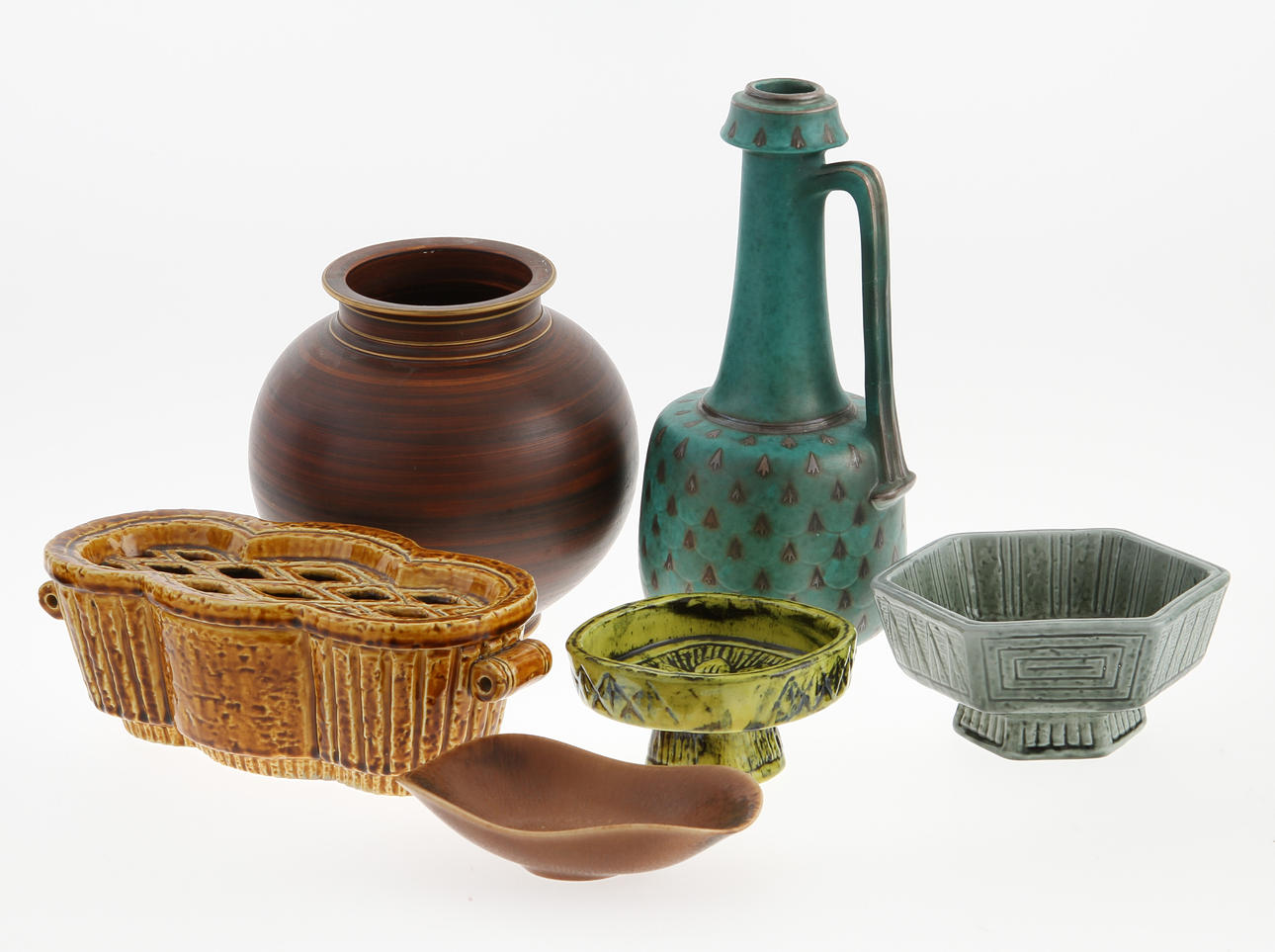 KERAMIK, 6 delar, Argentavas samt 5 delar Gunnar Nylund.