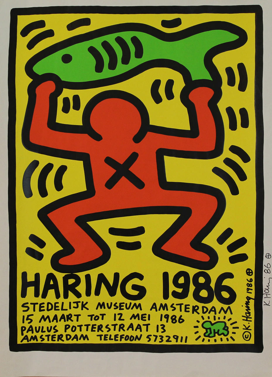 KEITH HARING". "Haring 1986 Stedelijk museum Amserdam..." Offettryck. Signerad HAring och daterad -86.