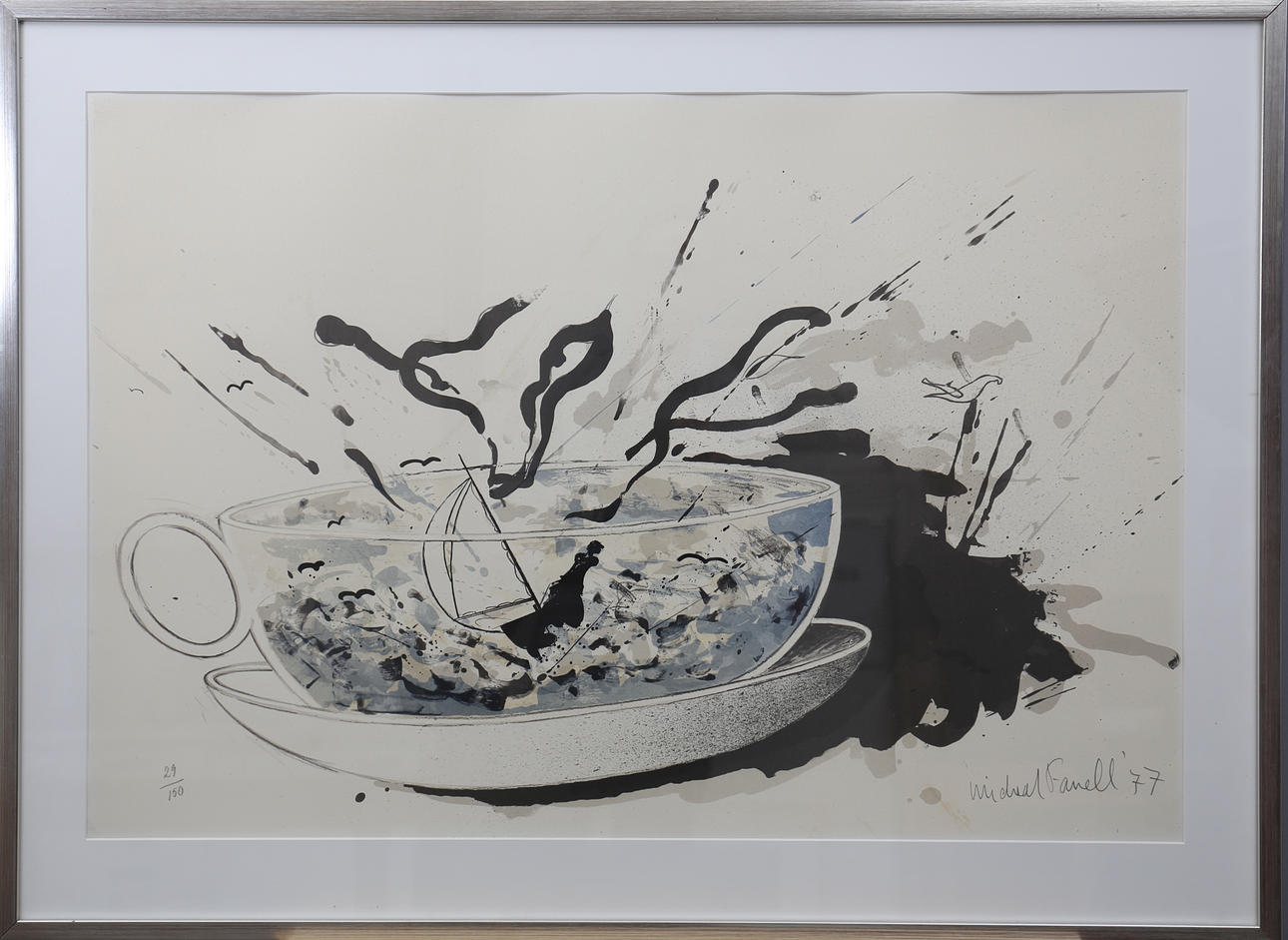 MICHAEL FARREL. Storm i en tekopp Färglitografi. Signerad och daterad -77. 29/150.