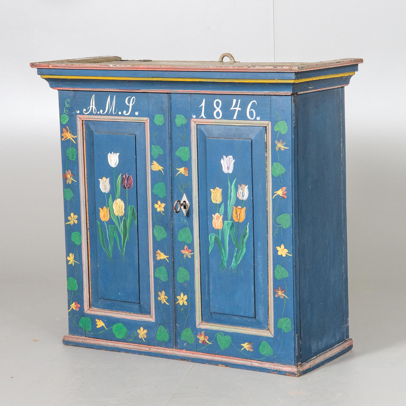 WALL CABINET, commoner, flower painting, dated 1846.