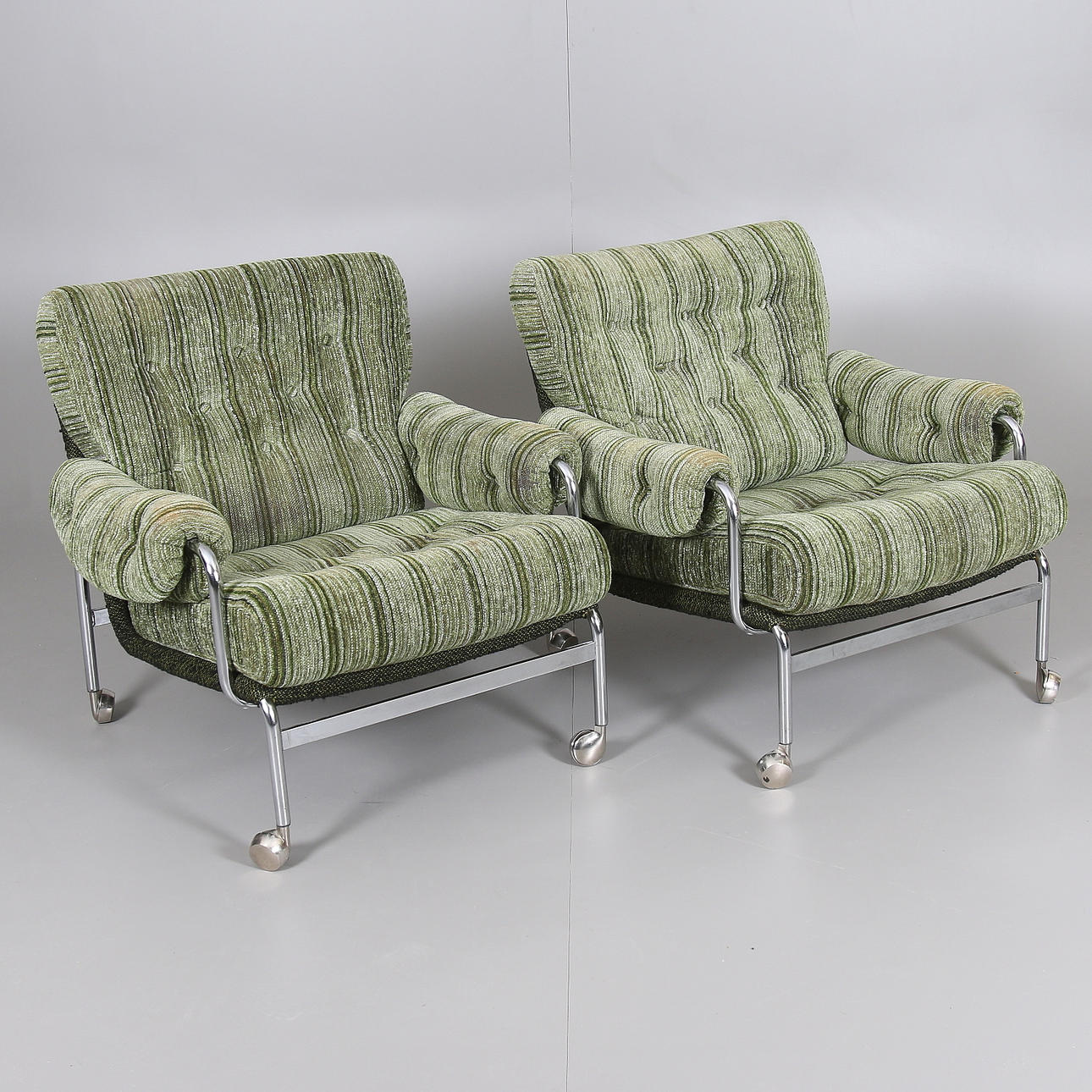 ARMCHAIRS, a pair, chrome, textile, 1970s.