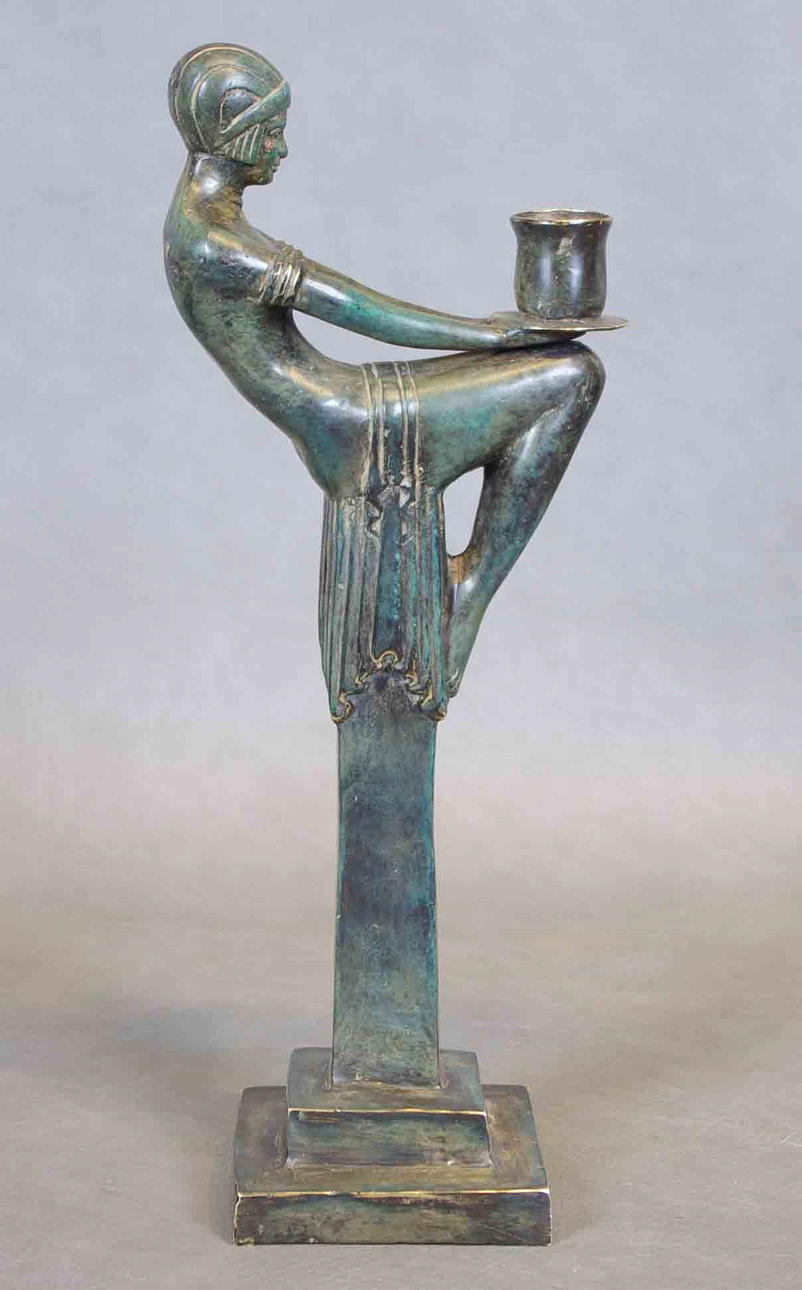 LJUSSTAKE, patinerad brons, Art Deco-stil.