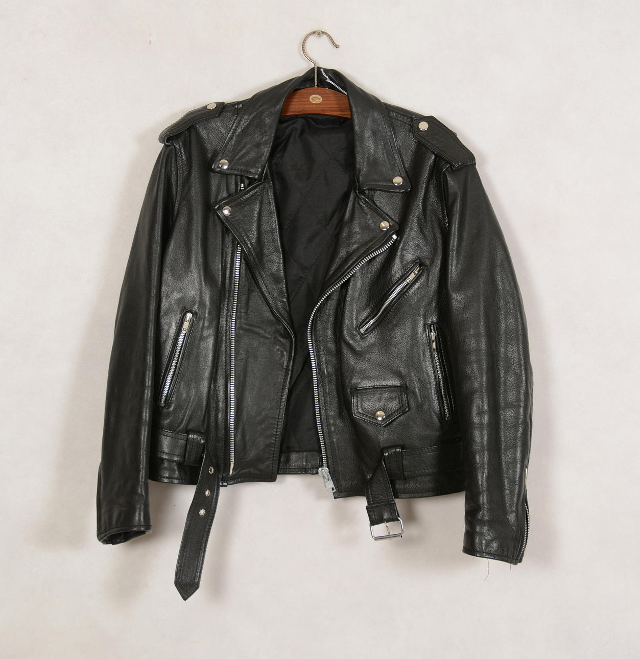 BIKERJACKA, läder, fodrad, 1970/80-tal.