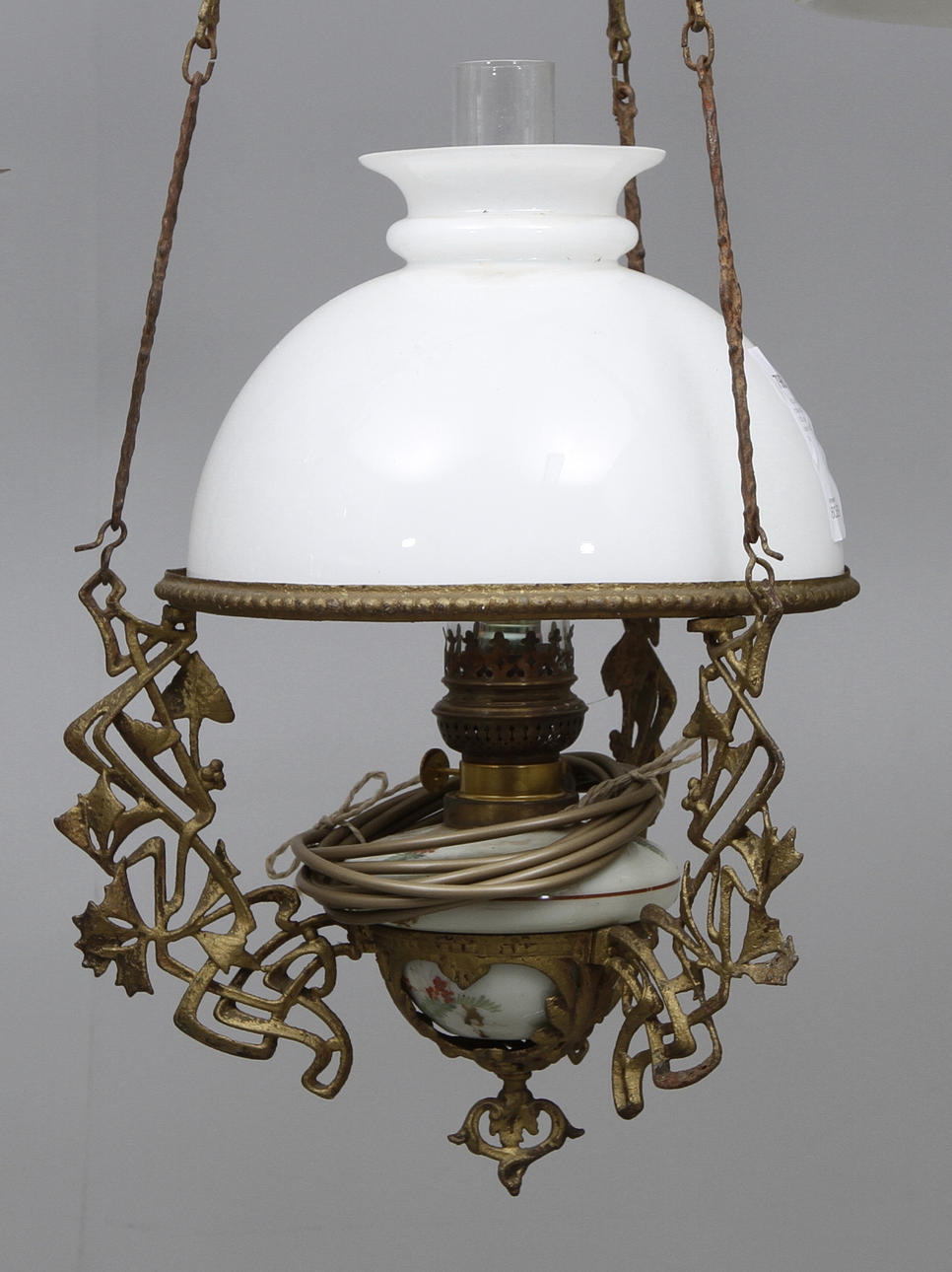 HÄNGLAMPA, fotogen/el, ca 1900.,samt taklykta 1900-tal.