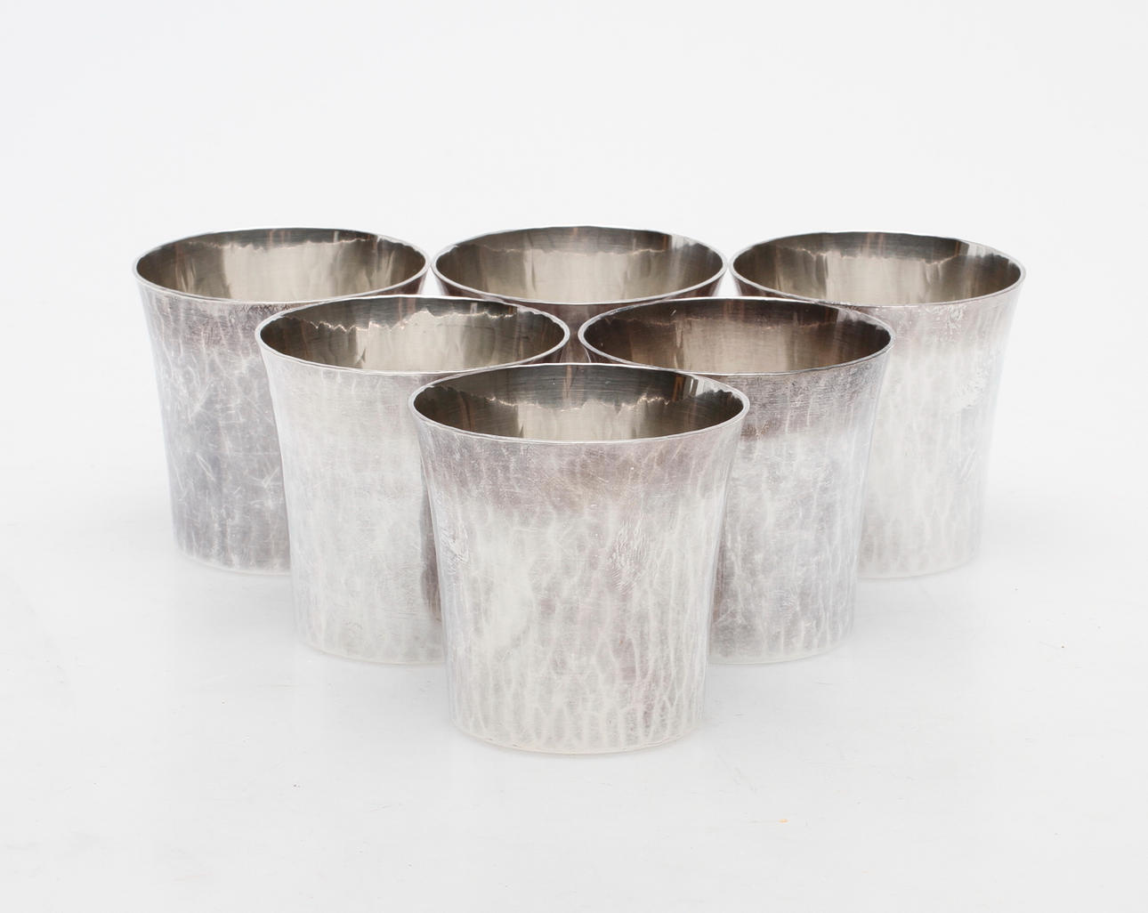 SUPMUGGAR, 6 st, silver, Löfman, Mema, Lidköping, 1989, vikt ca 394,3 gram.