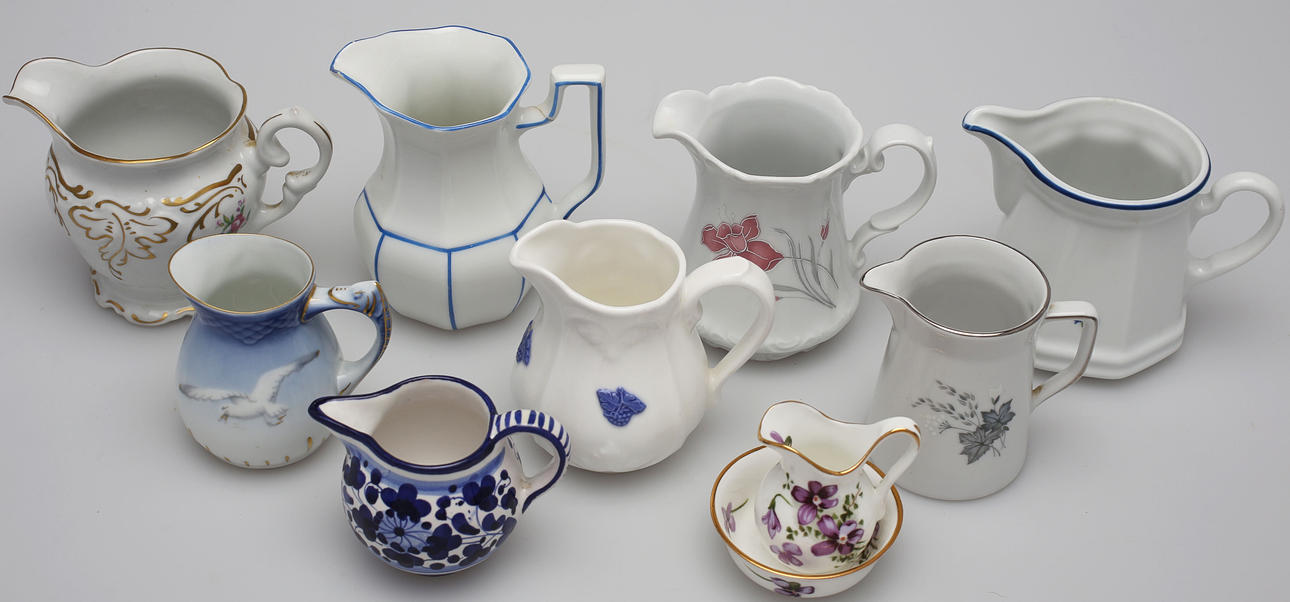 PARTI GRÄDDKANNOR, porslin, bla Gustavsberg, Bavaria, Staffordshire mfl.