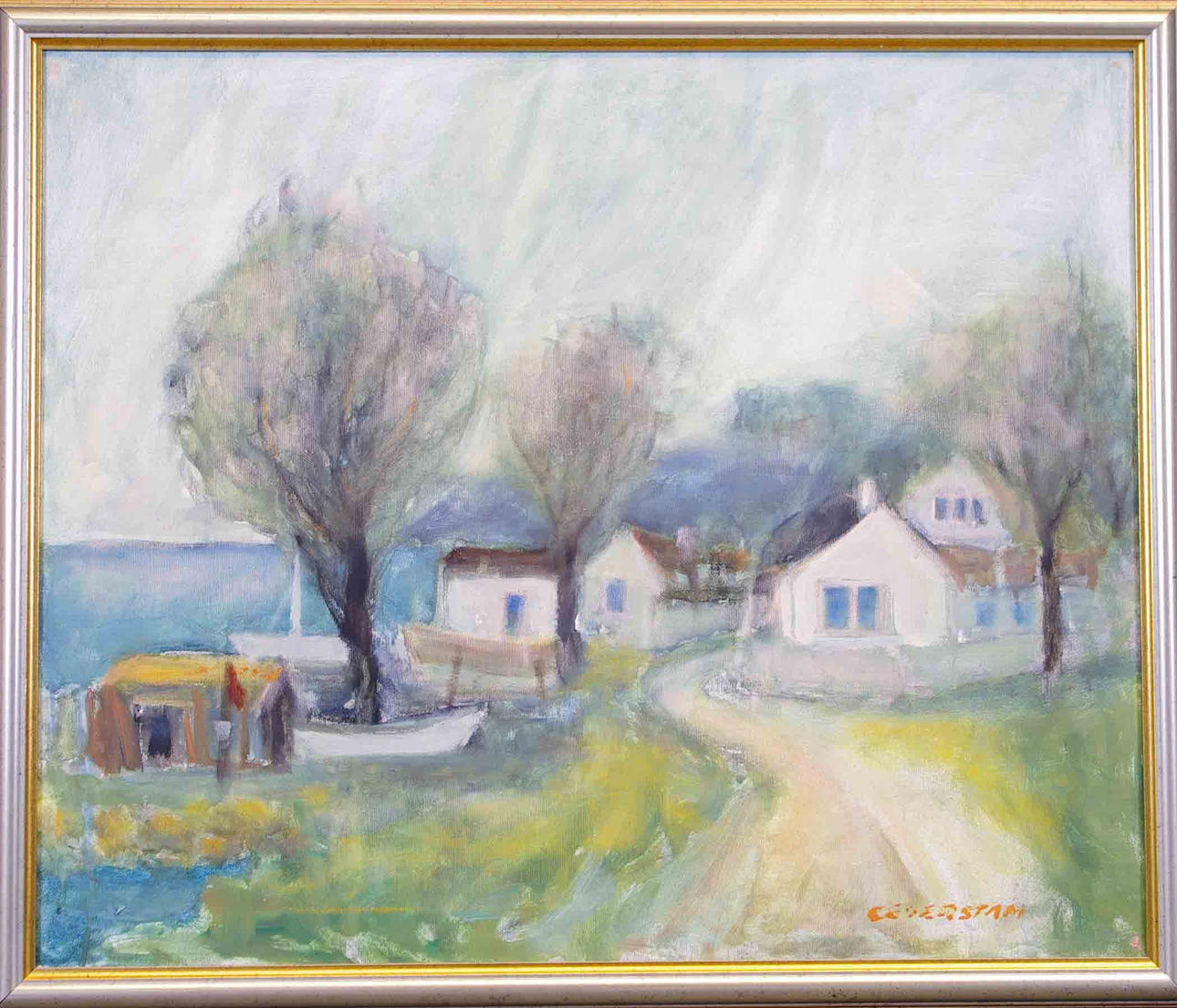 LENNART CEDERSTAM. hus vid kust, olja på duk.