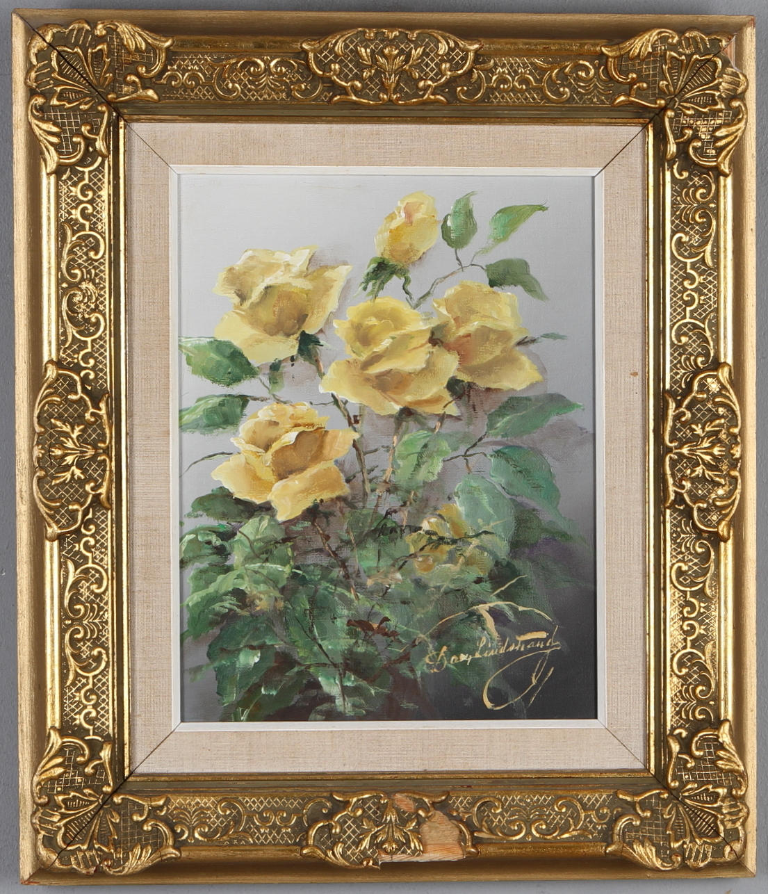 DAN LINDSTRAND. Blomsterstilleben, olja på pannå, singerad.