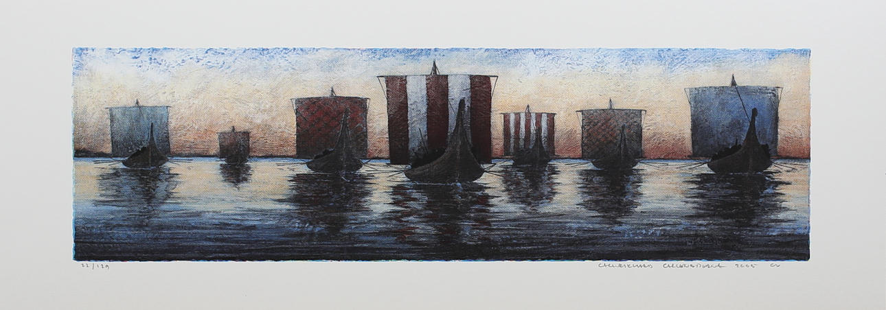 CARL-RICHARD CARLENSTIERNA. Vikingaskepp. Färgserigrafi. Signerad och daterad 2005. EA.