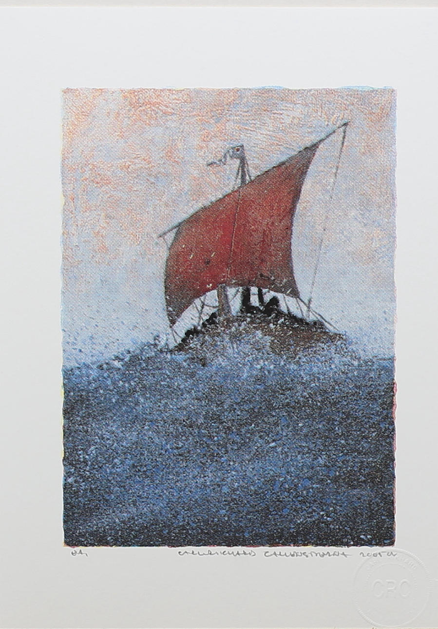CARL-RICHARD CARLENSTIERNA. Vikingaskepp. Färgserigrafi. Signerad och daterad 2005. EA.