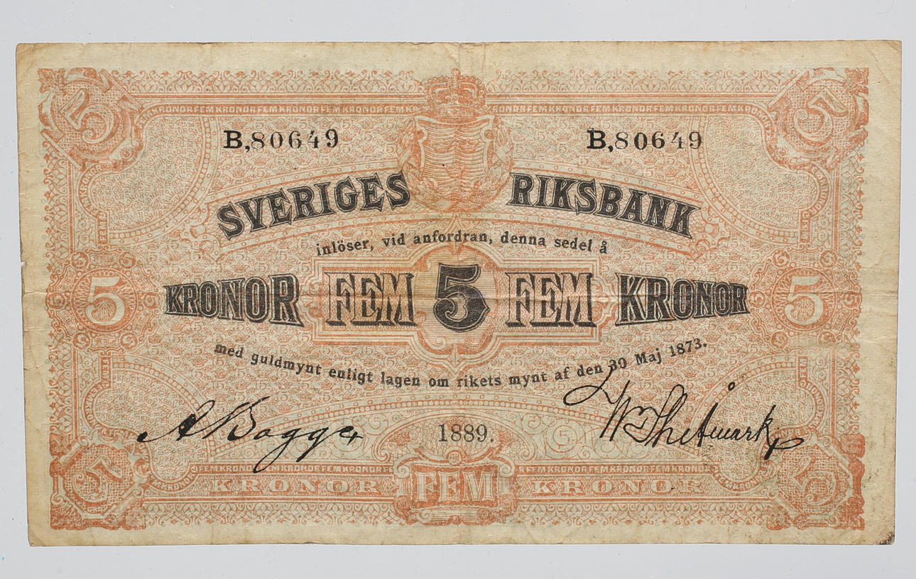 VALUE, Schwedische Reichsbank, 5 Kronen, 1889.
