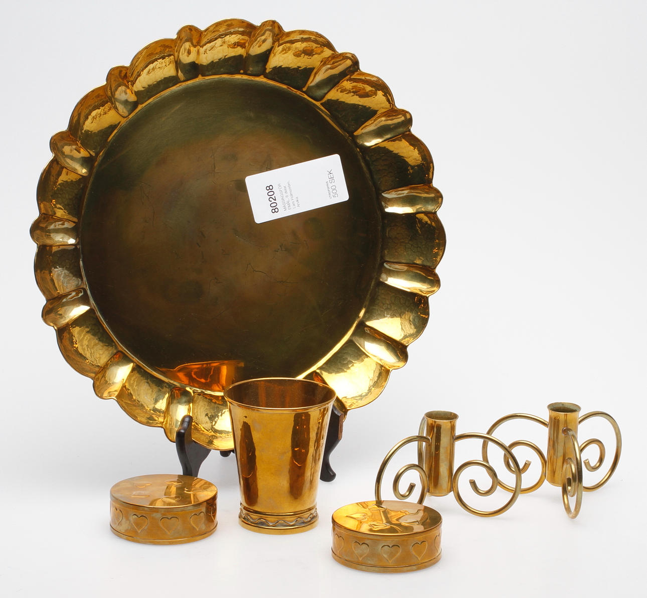 MÄSSINGSFÖREMÅL, 6 delar, Lars Holmström, Arvika.