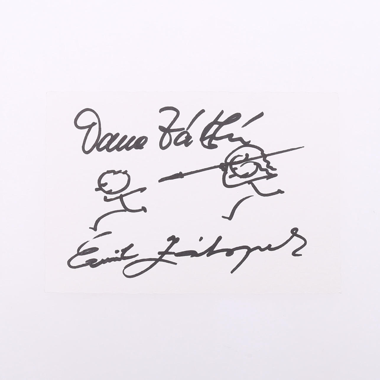 AUTOGRAPH. OLYMPIADER. NICE DRAWING BY EMIL ZATOPEK & DANA ZATOPKOVA.