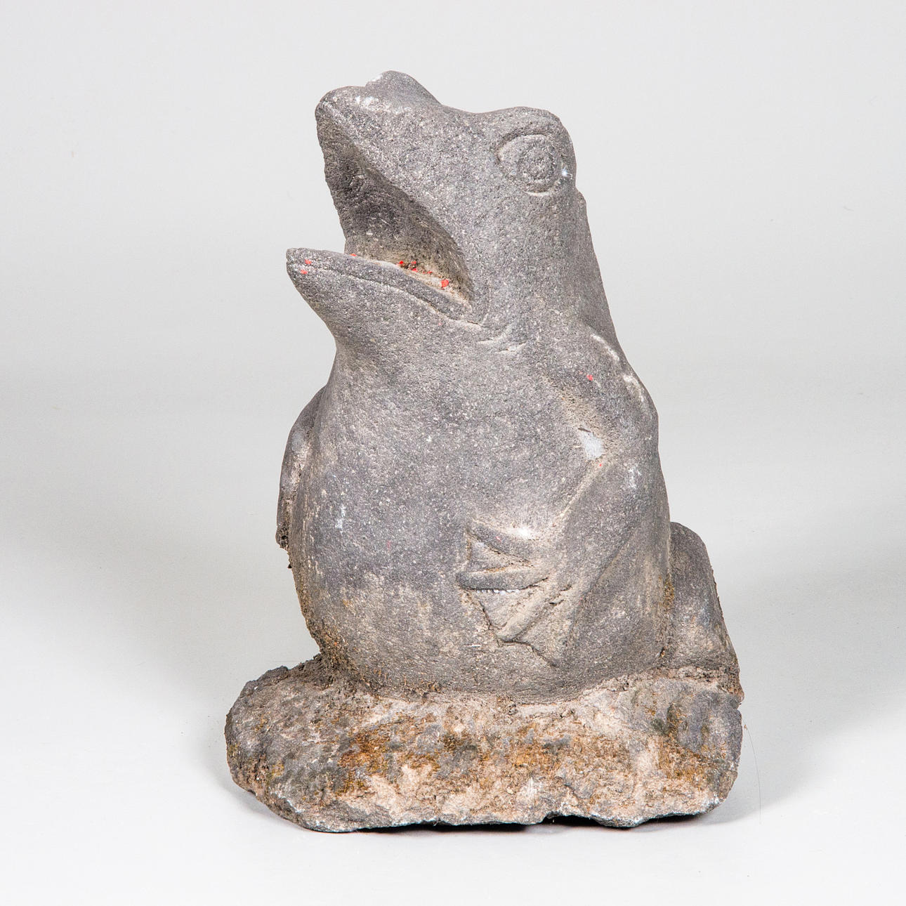 SCULPTURE, frog, lava rock.