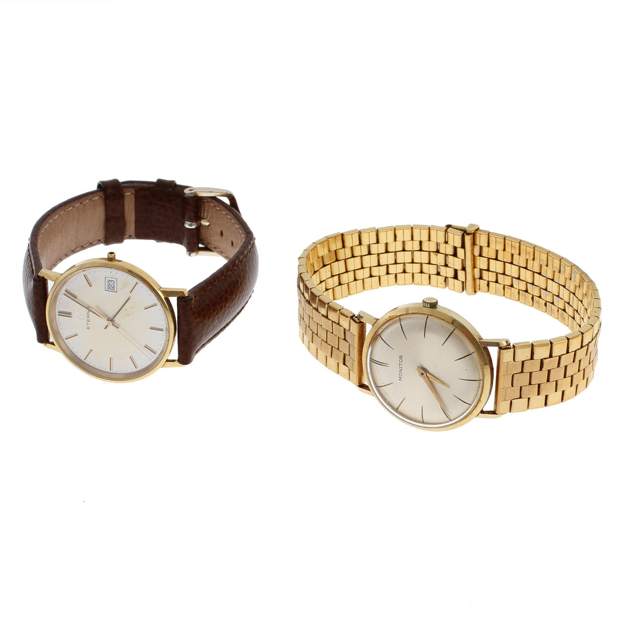 HERRARMBANDSUR, 2 st, Eterna och Monitor, 18k och 14k i ur.