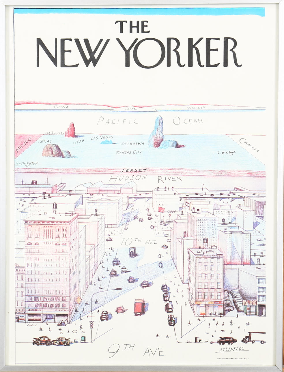 SAÜL STEINBERG. The New Yorker, 9 th Ave. Offsettryck. Signerad Steinberg i trycket.