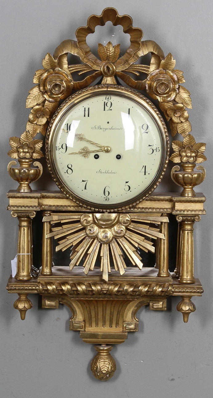 VÄGGPENDYL, Gustaviansk stil, Höjd 88 cm, S. Bergenheim, Stockholm.