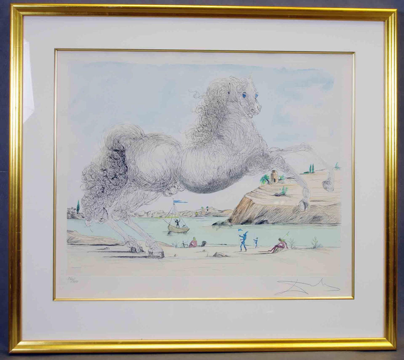 SALVADOR DALI. komposition med häst, färglitografi.